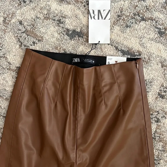 ZARA | Brown | HIGH-WAISTED FAUX LEATHER LEGGINGS - Picture 9 of 11